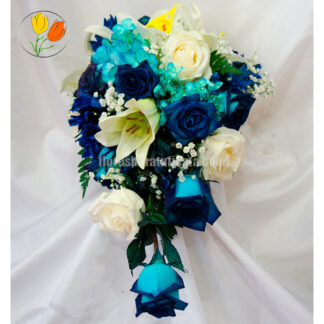 Ramo con rosa hortensia y alstroemeria azul