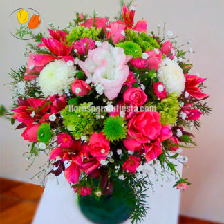 Ramo de hortensia rosa y alstroemeria