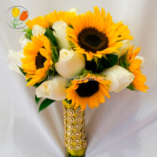Ramo de rosas y girasol mini
