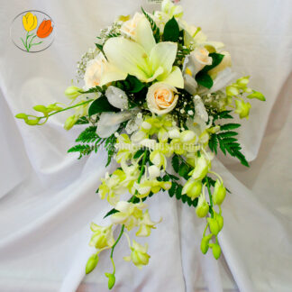 Ramo con dendrobium iris y rosa