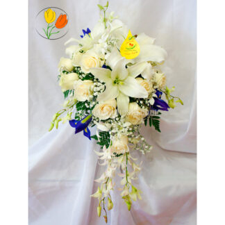 Ramo con dendrobium rosa e iris